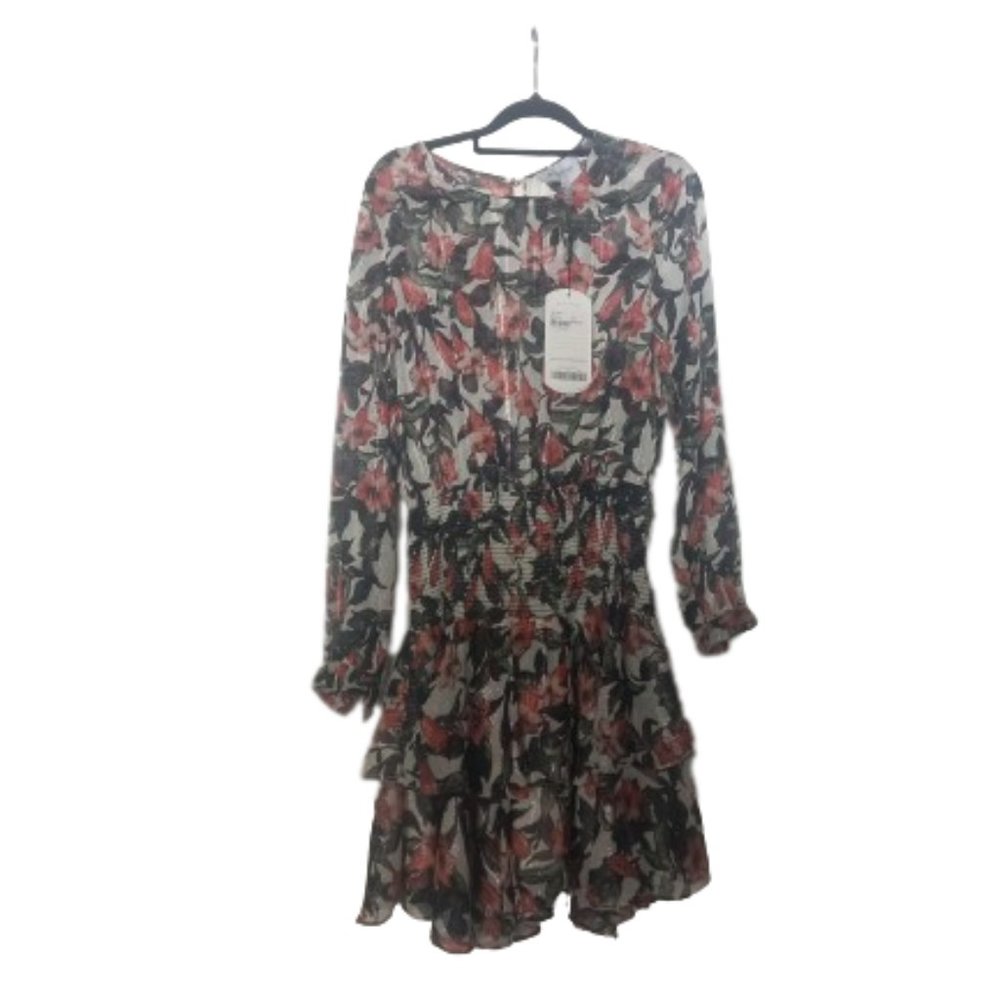 NWT Pilgrim Lola mini dress ruffles, sheer fabric, long sleeves, open back (10) - Picture 2 of 9